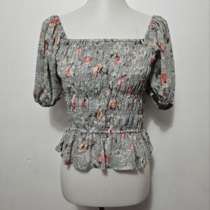 Entro Sage Floral Ruched Milkmaid Crop Top Size Medium